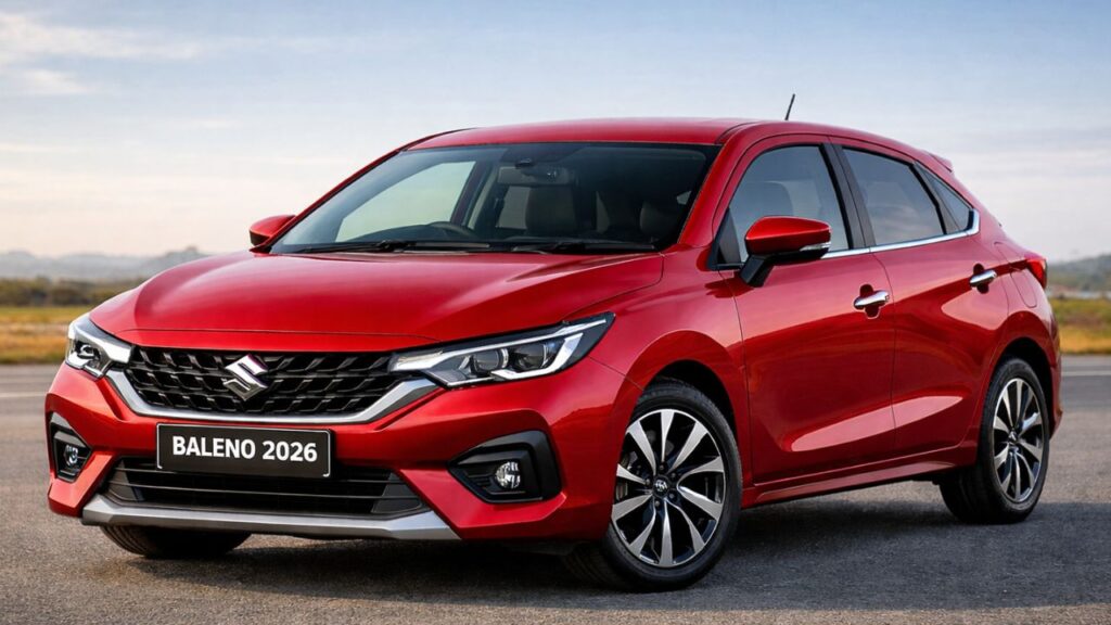 2026 Maruti Baleno facelift side profile with new alloy wheel design
